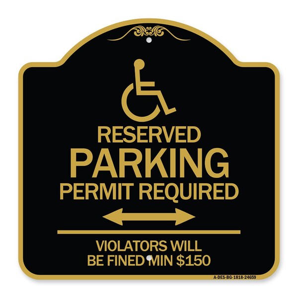 Connecticut Reserved Parking Permit Required Violators Fined Min $150 Alum, 18" x 18", BG-1818-24659